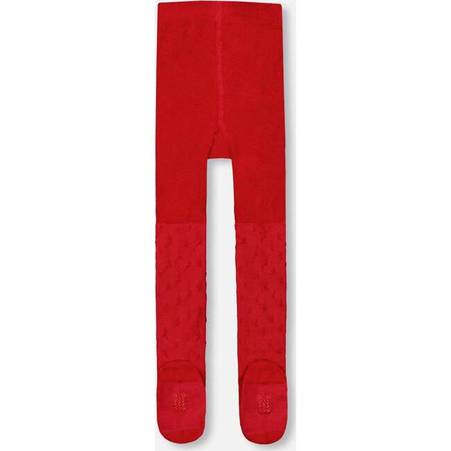 Knit Tights with Tone-On-Tone Star Pattern, Red - Tights - 2