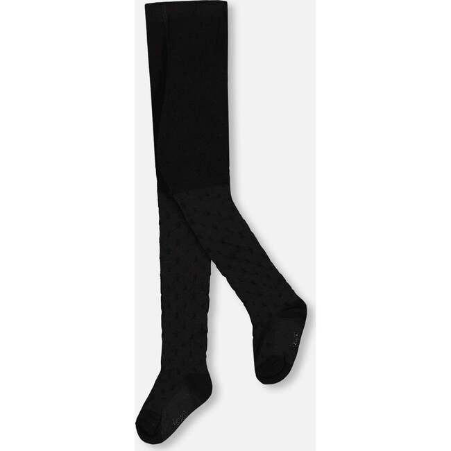 Knit Tights with Tone-On-Tone Star Pattern, Black