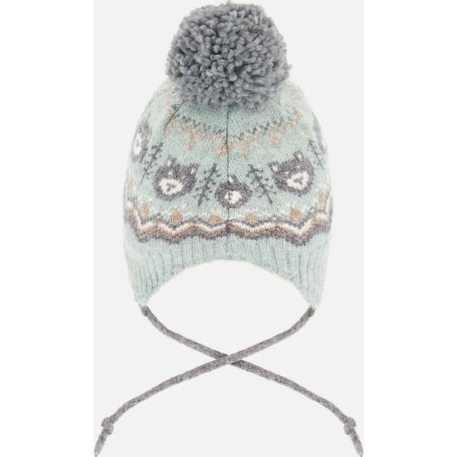 Lined Peruvian Knit Pompom Hat, Gray and Sage - Winter Hats - 3