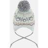 Lined Peruvian Knit Pompom Hat, Gray and Sage - Winter Hats - 3