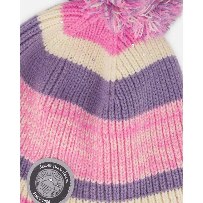Lined Peruvian Knit Pompom Hat Pink and Purple, Pink and Mauve - Winter Hats - 4