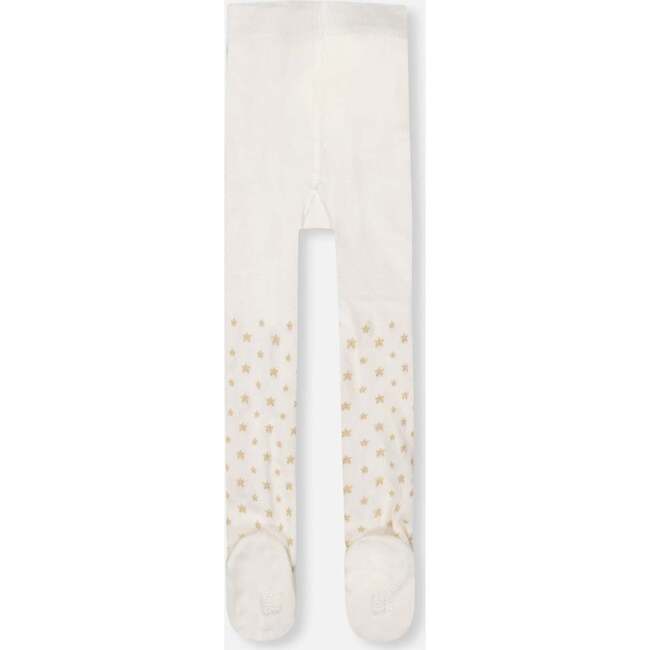 Knit Tights with Golden Star Pattern, Off-White - Tights - 2