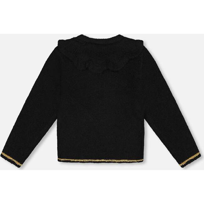 Knitted Cardigan with Rhinestones, Black - Cardigans - 2
