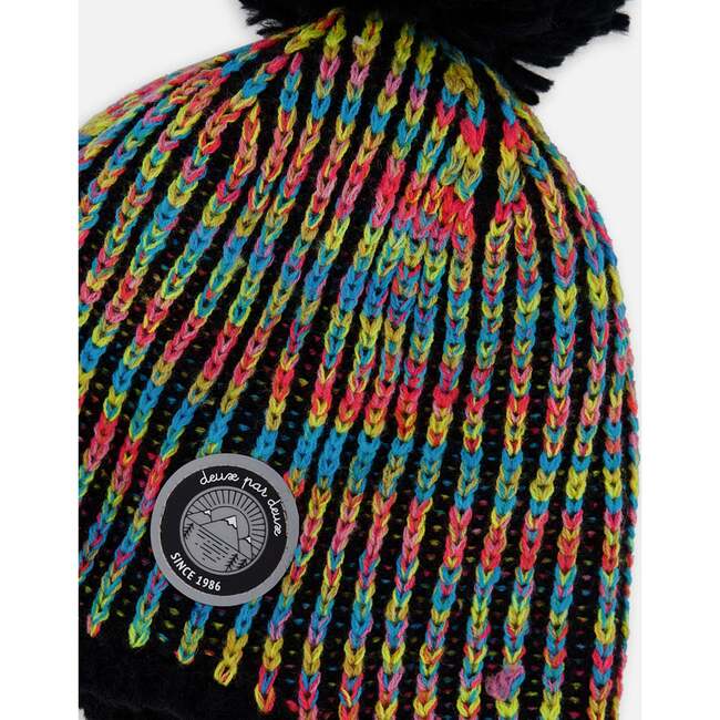 Lined Peruvian Knit Pompom Hat, Black and Multicolor - Winter Hats - 4