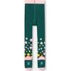 Knit Tights with Flower Motifs, Dark Green - Tights - 2