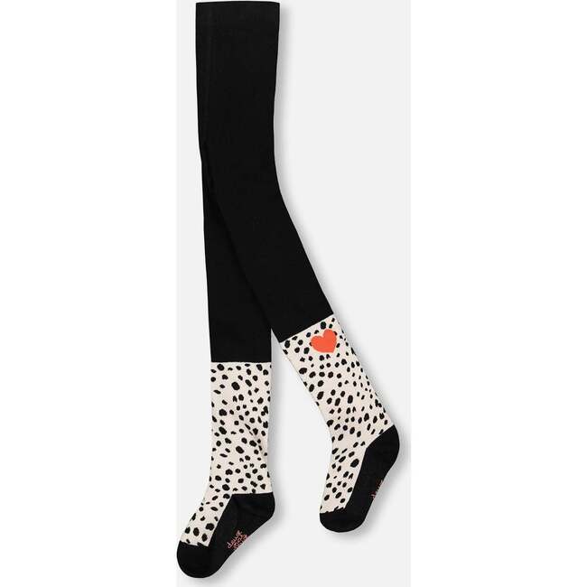 Knit Tights with Dalmatian Pattern, Black