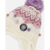 Lined Peruvian Knit Pompom Hat, Off-White and Lilac - Winter Hats - 4
