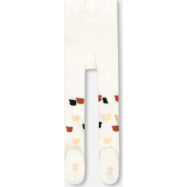 Knit Tights with Teddy Bear Pattern, Off-White - Tights - 2