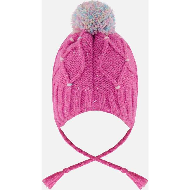 Lined Peruvian Knit Hat with Pompom Pink and Multicolor, Pink and Multi-Colored - Winter Hats - 3