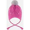 Lined Peruvian Knit Hat with Pompom Pink and Multicolor, Pink and Multi-Colored - Winter Hats - 3