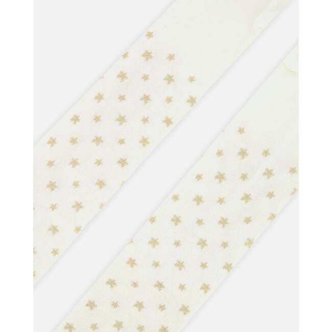 Knit Tights with Golden Star Pattern, Off-White - Tights - 3