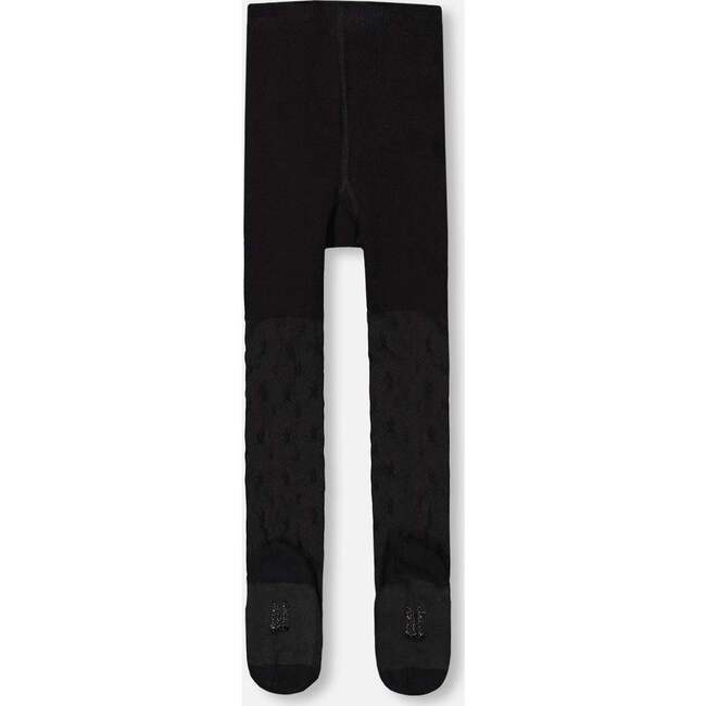 Knit Tights with Tone-On-Tone Star Pattern, Black - Tights - 2