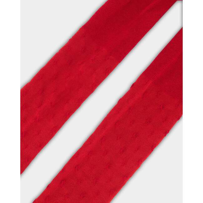 Knit Tights with Tone-On-Tone Star Pattern, Red - Tights - 3