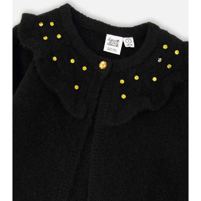 Knitted Cardigan with Rhinestones, Black - Cardigans - 3