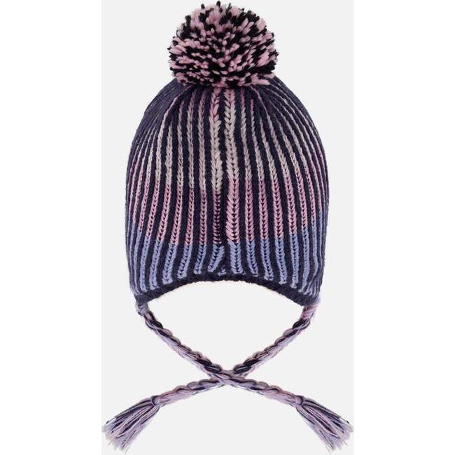 Lined Peruvian Knit Pompom Hat, Black and Purple - Winter Hats - 4