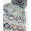 Lined Peruvian Knit Pompom Hat, Gray and Sage - Winter Hats - 4