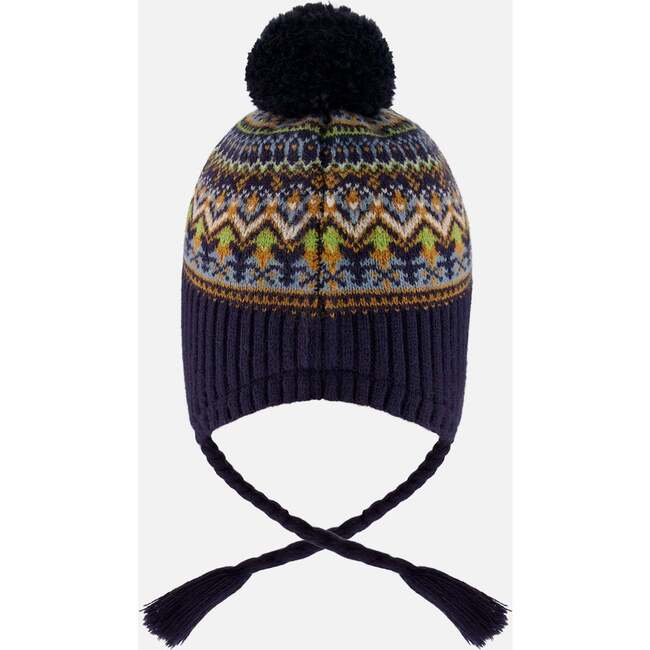 Lined Peruvian Knit Hat with Pompom, Taupe and Navy - Winter Hats - 4