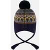 Lined Peruvian Knit Hat with Pompom, Taupe and Navy - Winter Hats - 4