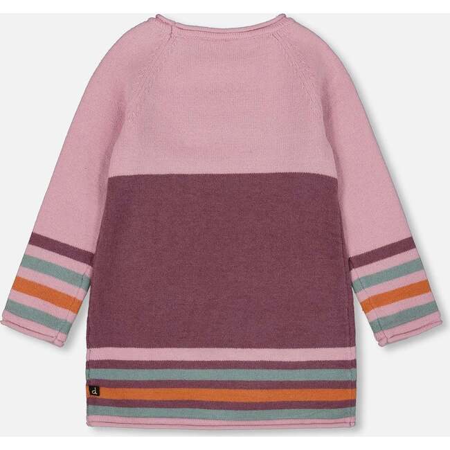Knitted Dress with Cat, Dusty Pink - Dresses - 3