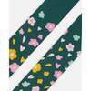 Knit Tights with Flower Motifs, Dark Green - Tights - 3