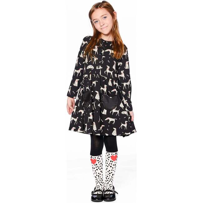 Knit Tights with Dalmatian Pattern, Black - Tights - 2