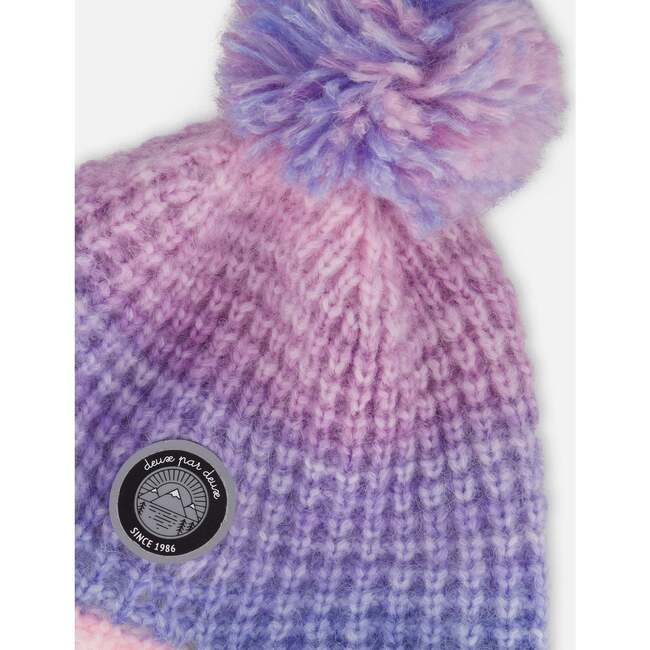 Lined Peruvian Knit Pompom Hat, Blue, Purple and Pink - Winter Hats - 4