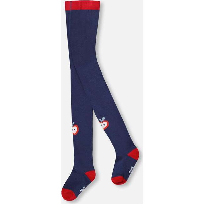 Knit Tights Navy Blue with Apples, Navy Blue