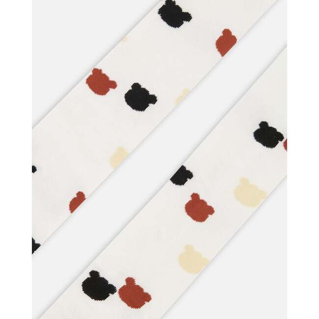 Knit Tights with Teddy Bear Pattern, Off-White - Tights - 3