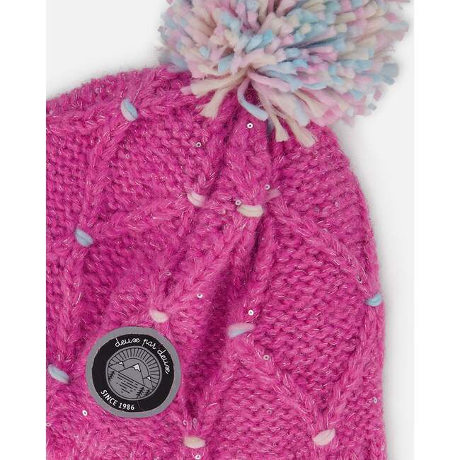 Lined Peruvian Knit Hat with Pompom Pink and Multicolor, Pink and Multi-Colored - Winter Hats - 4