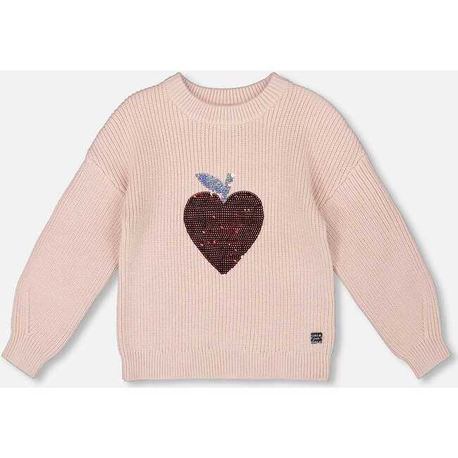 Knit Sweater with Sequin Heart, Pinkish White