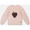 Knit Sweater with Sequin Heart, Pinkish White - Sweaters - 1 - thumbnail