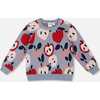 Knit Sweater with Apple Heart Jacquard, Blue and Red - Sweaters - 1 - thumbnail
