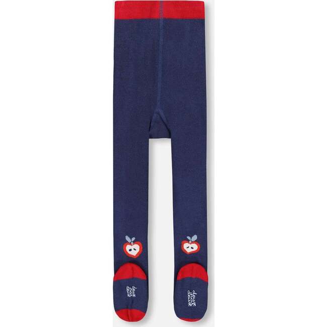 Knit Tights Navy Blue with Apples, Navy Blue - Tights - 2