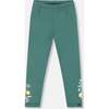 Leggings with Flower Print, Dark Green - Leggings - 1 - thumbnail