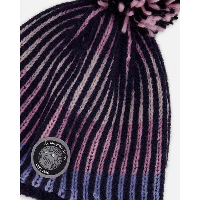 Lined Peruvian Knit Pompom Hat, Black and Purple - Winter Hats - 5