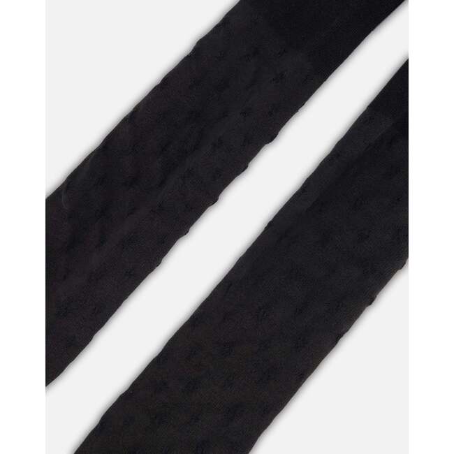 Knit Tights with Tone-On-Tone Star Pattern, Black - Tights - 3