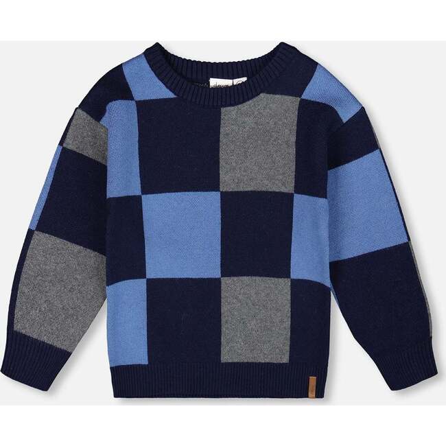 Knit Sweater, Blue Checkered