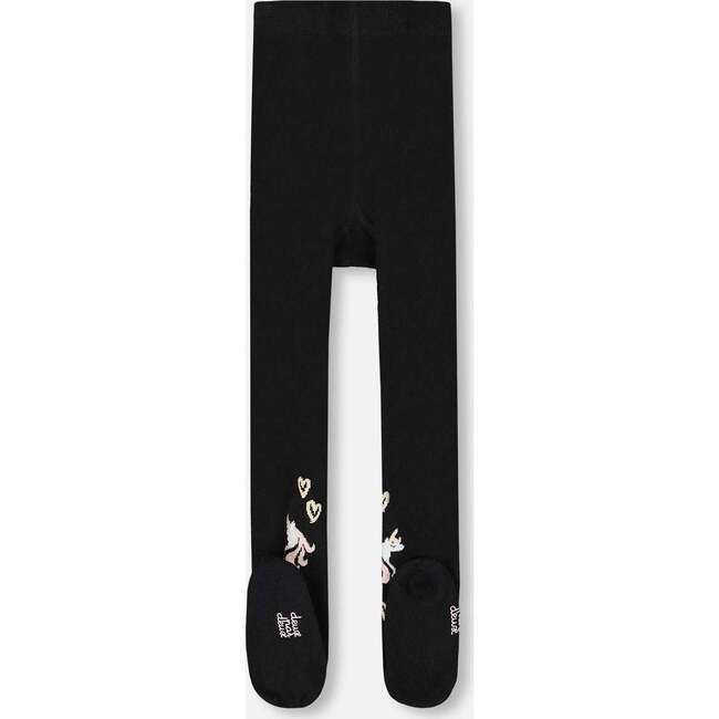 Knit Tights with Unicorns and Hearts, Black - Tights - 3