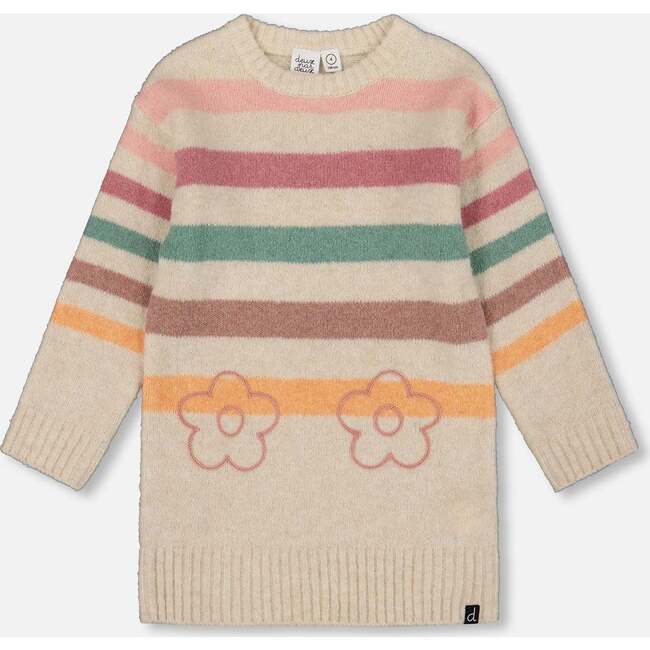 Knitted Tunic with Stripes, Off-White