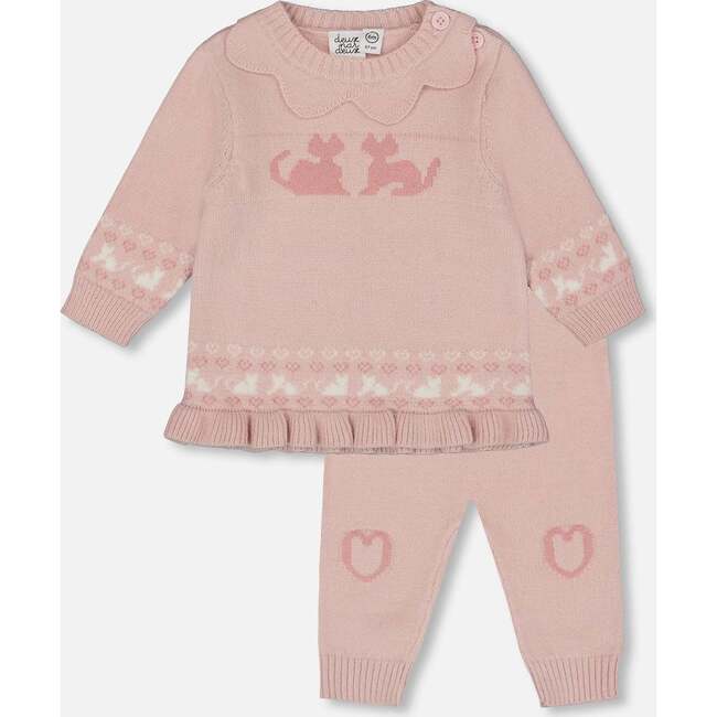 Knitted Top and Pant Set, Light Pink