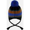 Lined Peruvian Knit Pompom Hat, Black, Blue and Brown - Winter Hats - 4