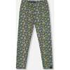 Leggings Green with Flower Print, Green Flower Print - Leggings - 1 - thumbnail