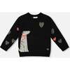 Knit Sweater with Dalmatian and Hearts, Black - Sweaters - 1 - thumbnail