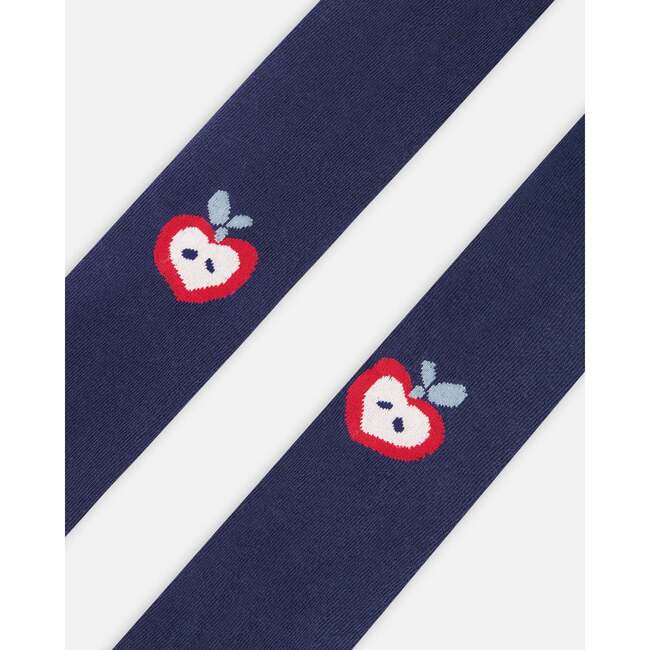 Knit Tights Navy Blue with Apples, Navy Blue - Tights - 3