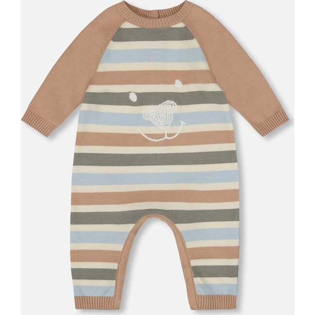 Knitted Romper Blue and Green Stripes, Beige Blue and Green