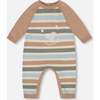 Knitted Romper Blue and Green Stripes, Beige Blue and Green - Rompers - 1 - thumbnail