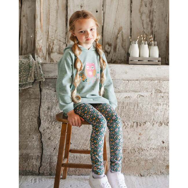 Leggings Green with Flower Print, Green Flower Print - Leggings - 2