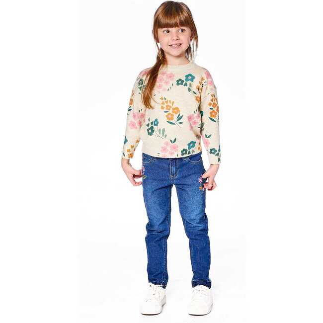 Knitted Sweater with Floral Print, Heather Beige Gray - Sweaters - 2