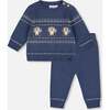 Knitted Jacquard Sweater and Pant Set with Bears, Blue Gray - Mixed Apparel Set - 1 - thumbnail
