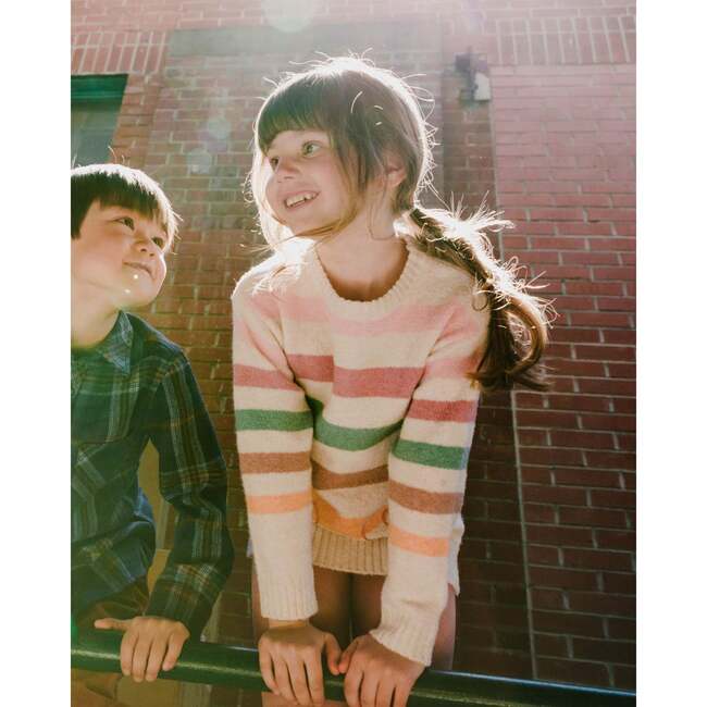 Knitted Tunic with Stripes, Off-White - Sweaters - 2